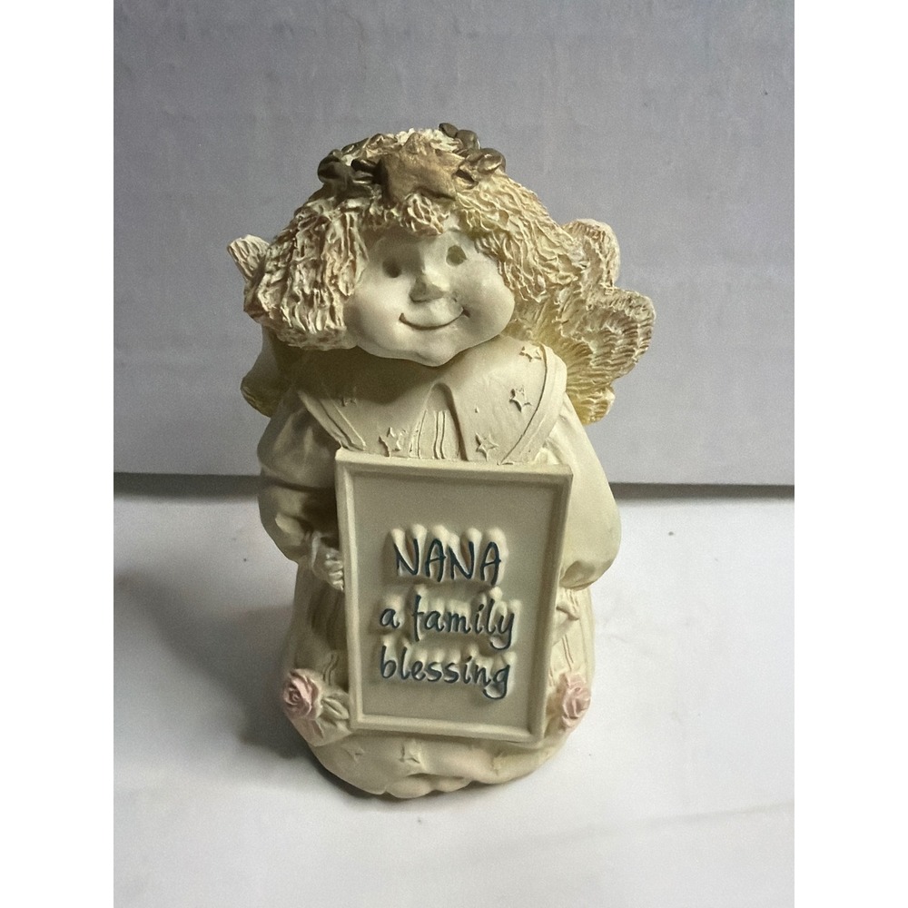 Nana a Family Blessing Angel Figurine Grandmother Gift Cream Gold Resin Statue